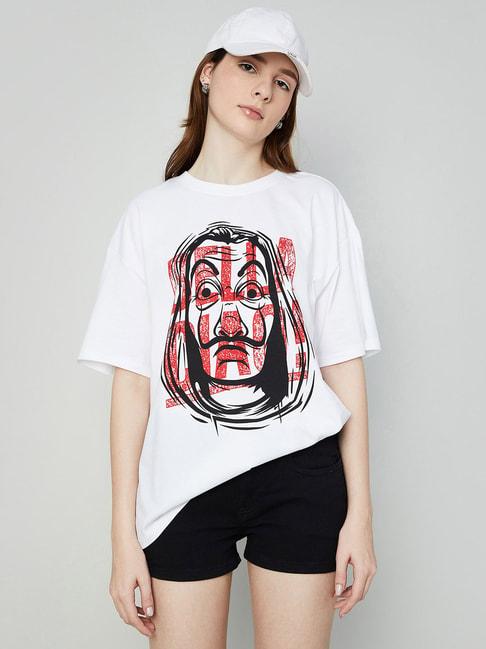 ginger by lifestyle white cotton printed t-shirt