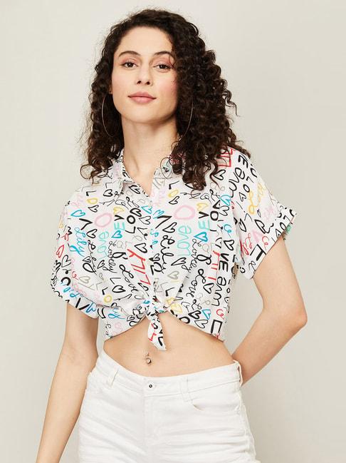 ginger by lifestyle white printed shirt