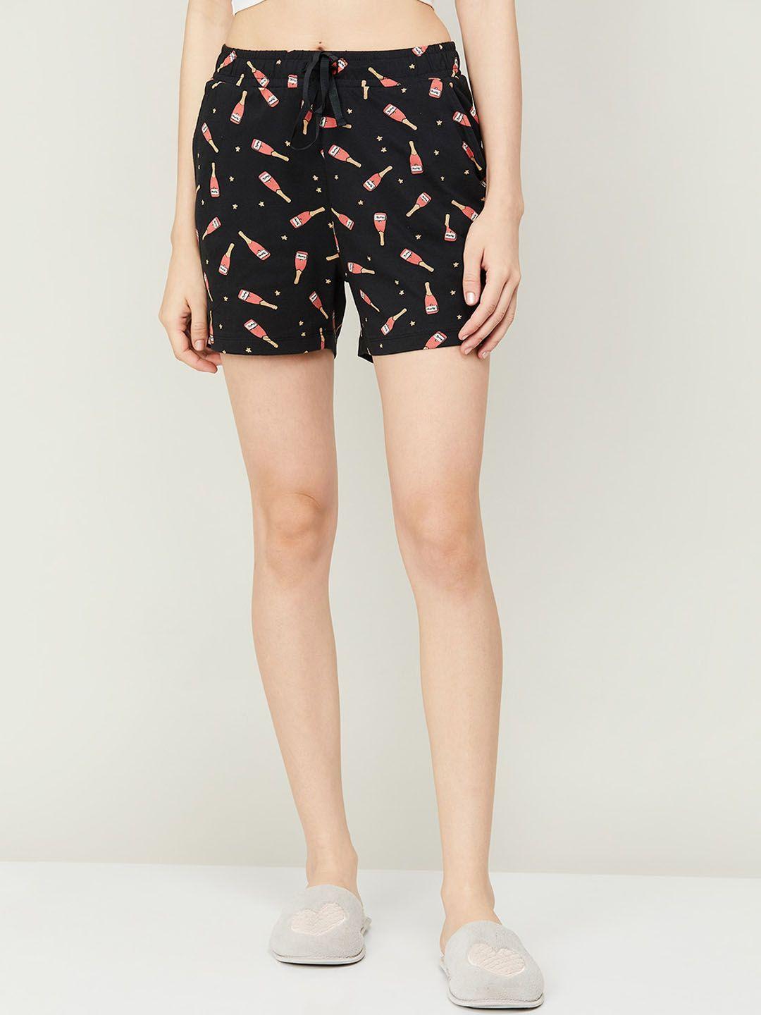 ginger by lifestyle women conversational printed mid-rise cotton shorts