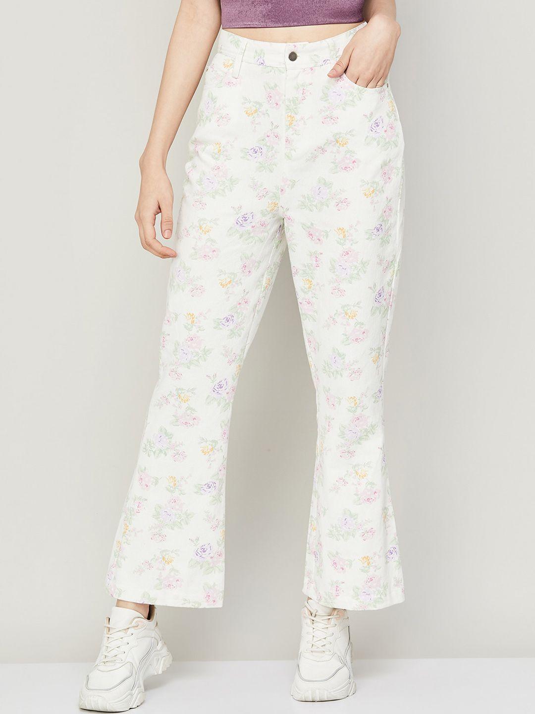ginger by lifestyle women mid-rise floral printed pure cotton trousers