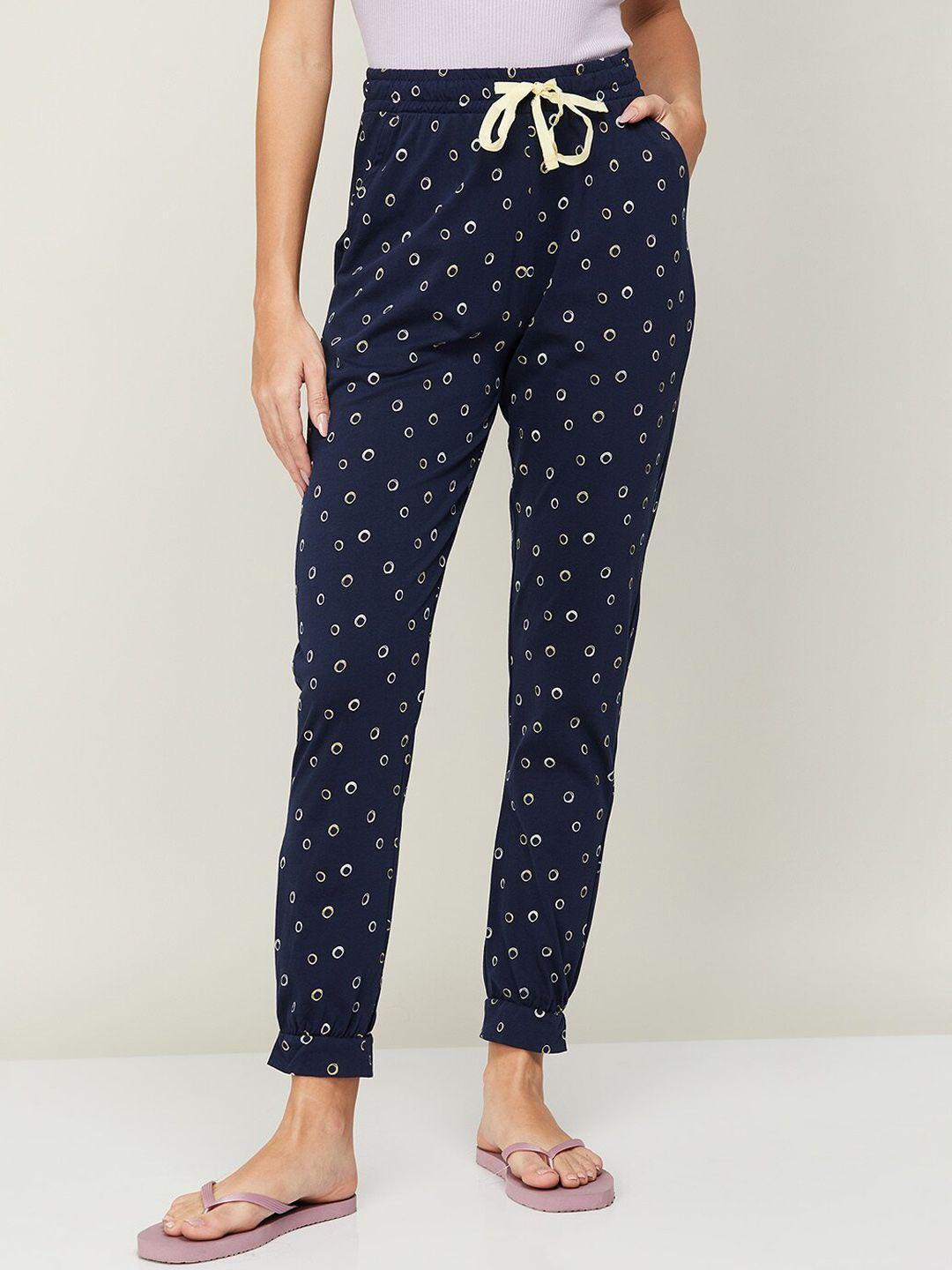 ginger by lifestyle women navy blue printed cotton lounge pant