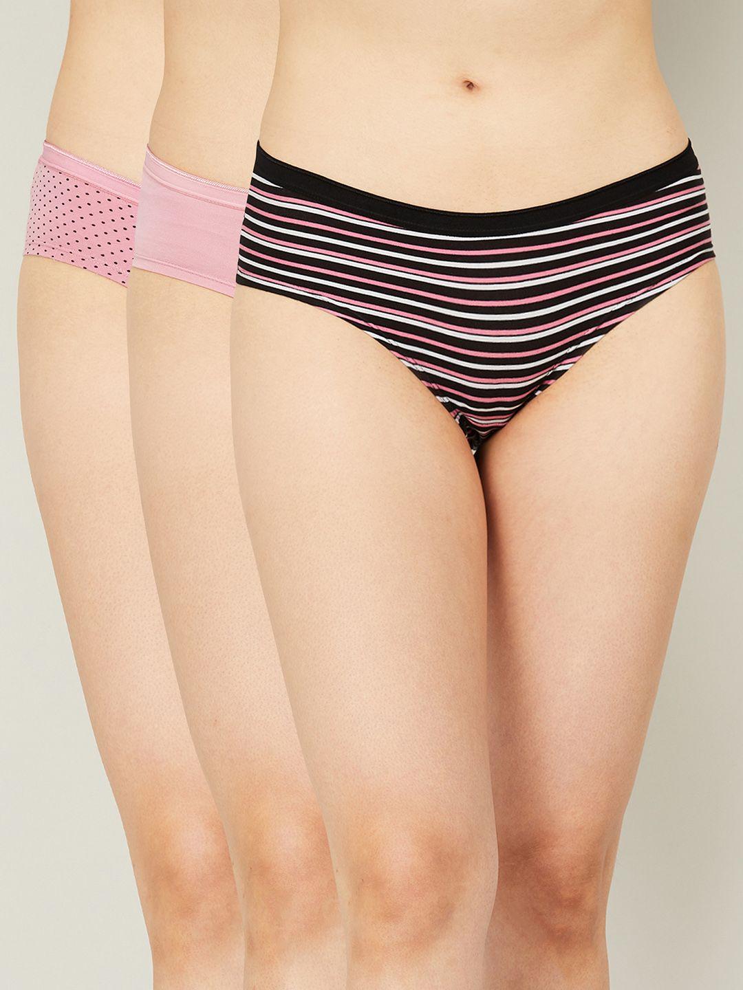 ginger by lifestyle women pink & black striped hipster briefs pack of 3