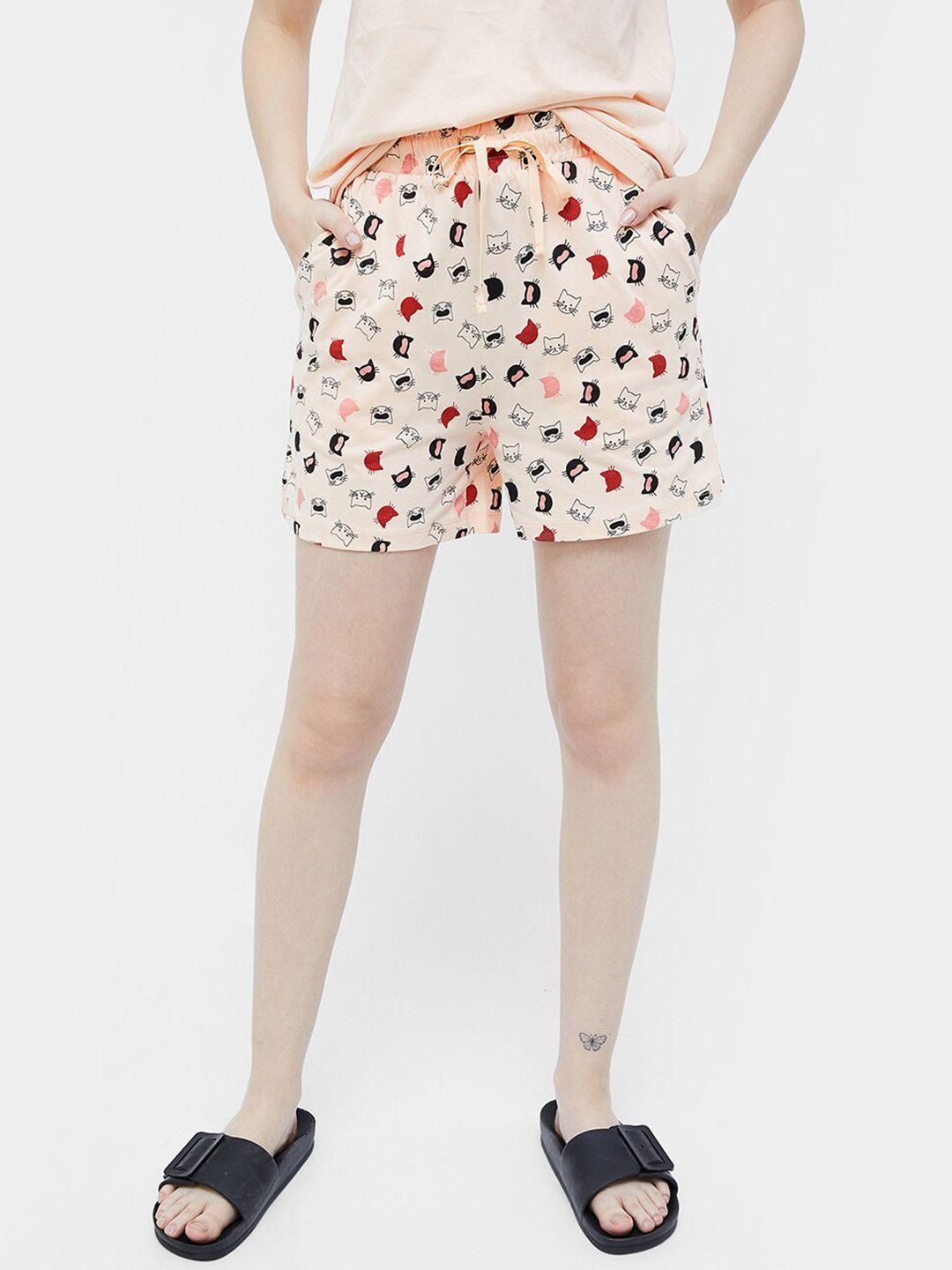 ginger by lifestyle women printed mid rise pure cotton shorts