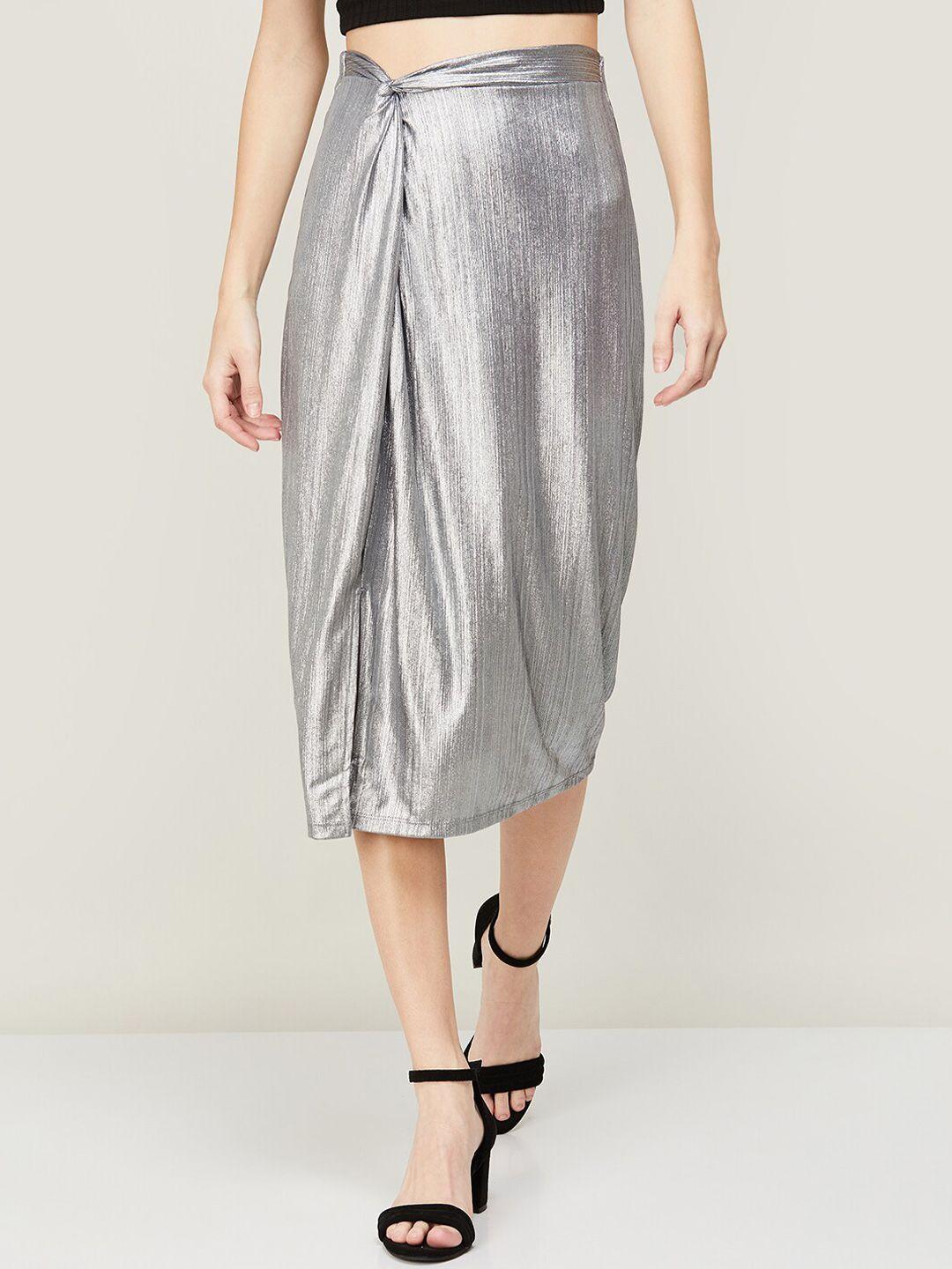 ginger by lifestyle women silver-toned embellished knee-length pencil skirt