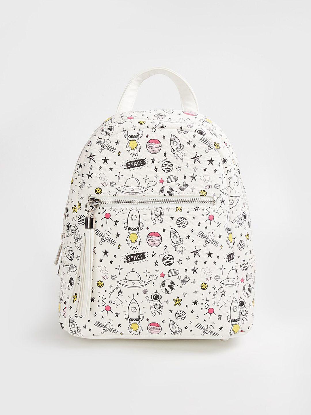 ginger by lifestyle women white & black graphic printed backpack