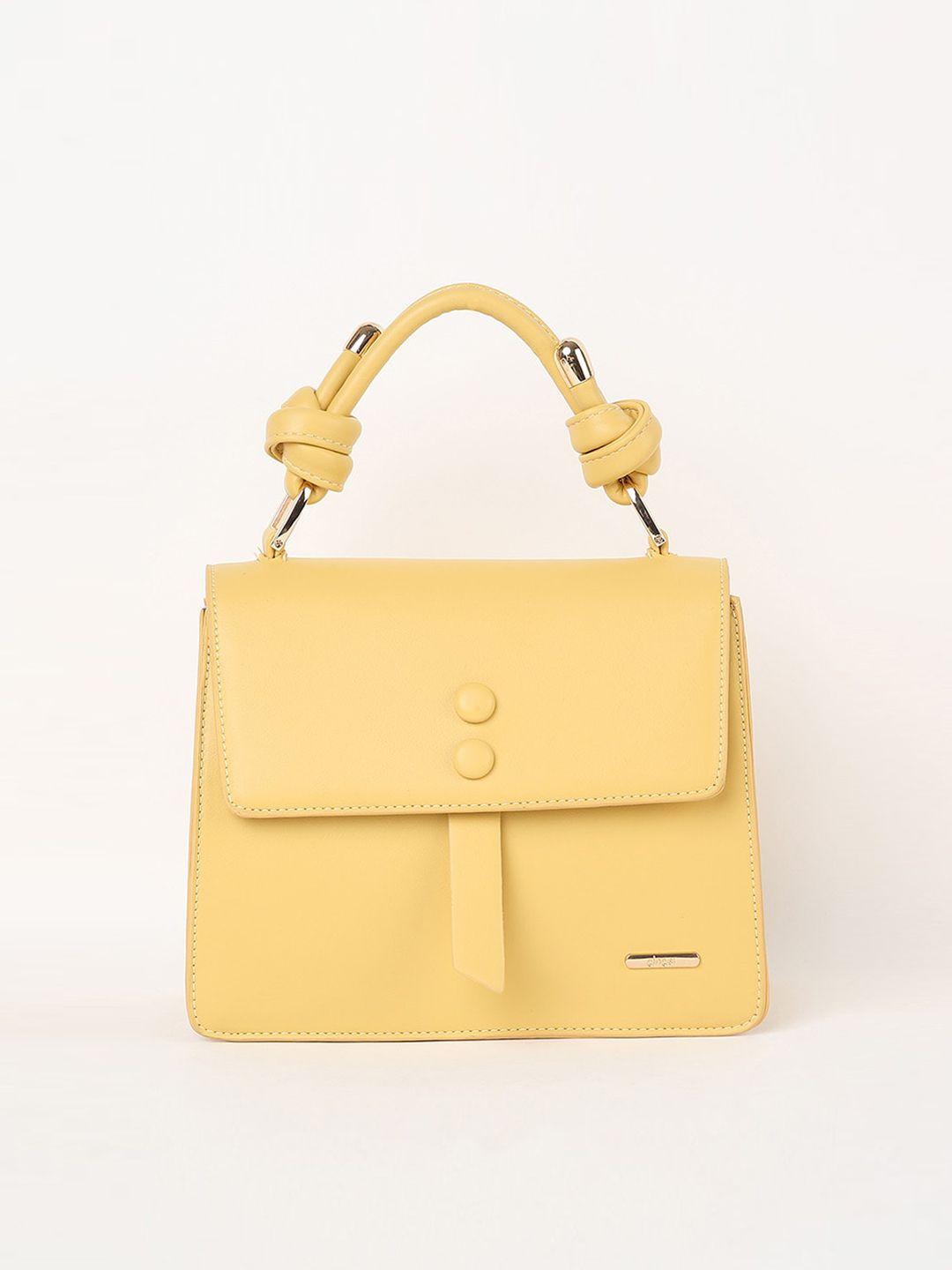 ginger by lifestyle yellow textured oversized structured satchel