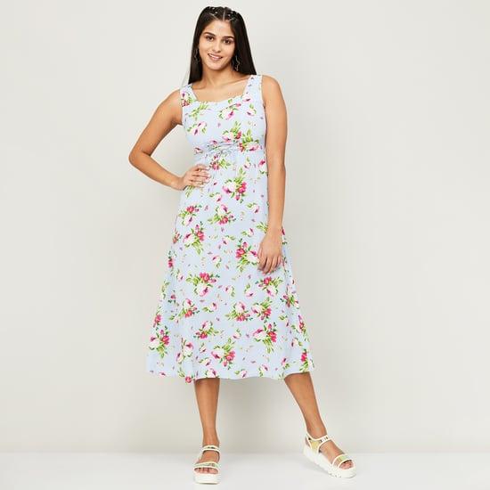 ginger women floral printed sleeveless a-line dress