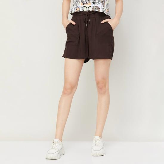 ginger women solid shorts with drawstring