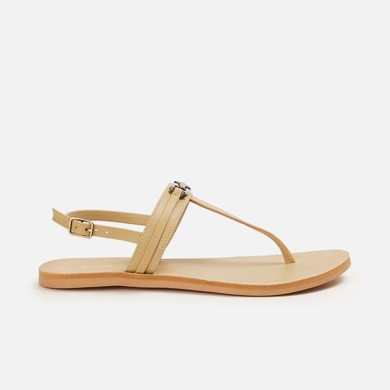 ginger women solid t-strap flat sandals