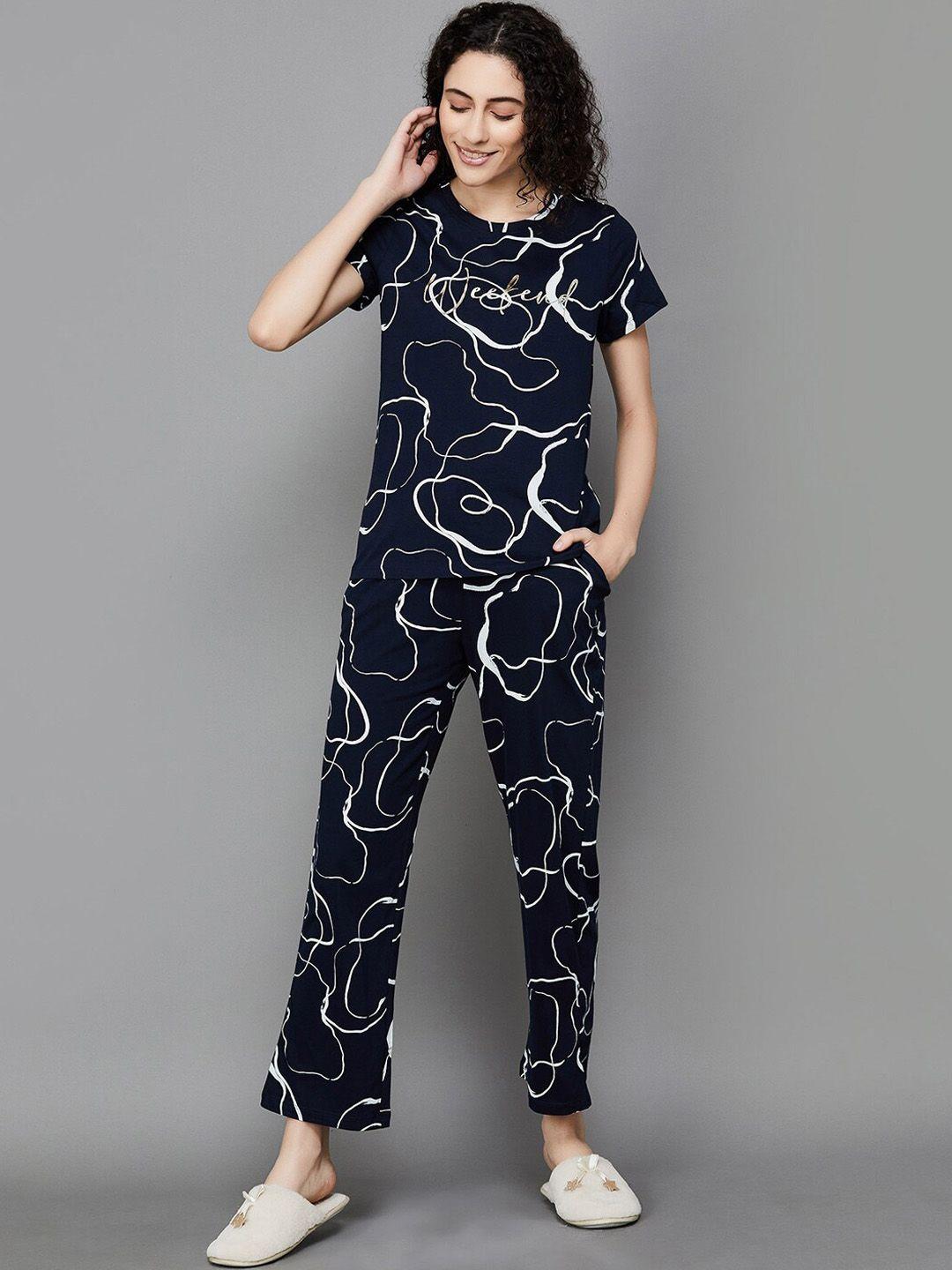 ginger by lifestyle abstract printed pure cotton night suit