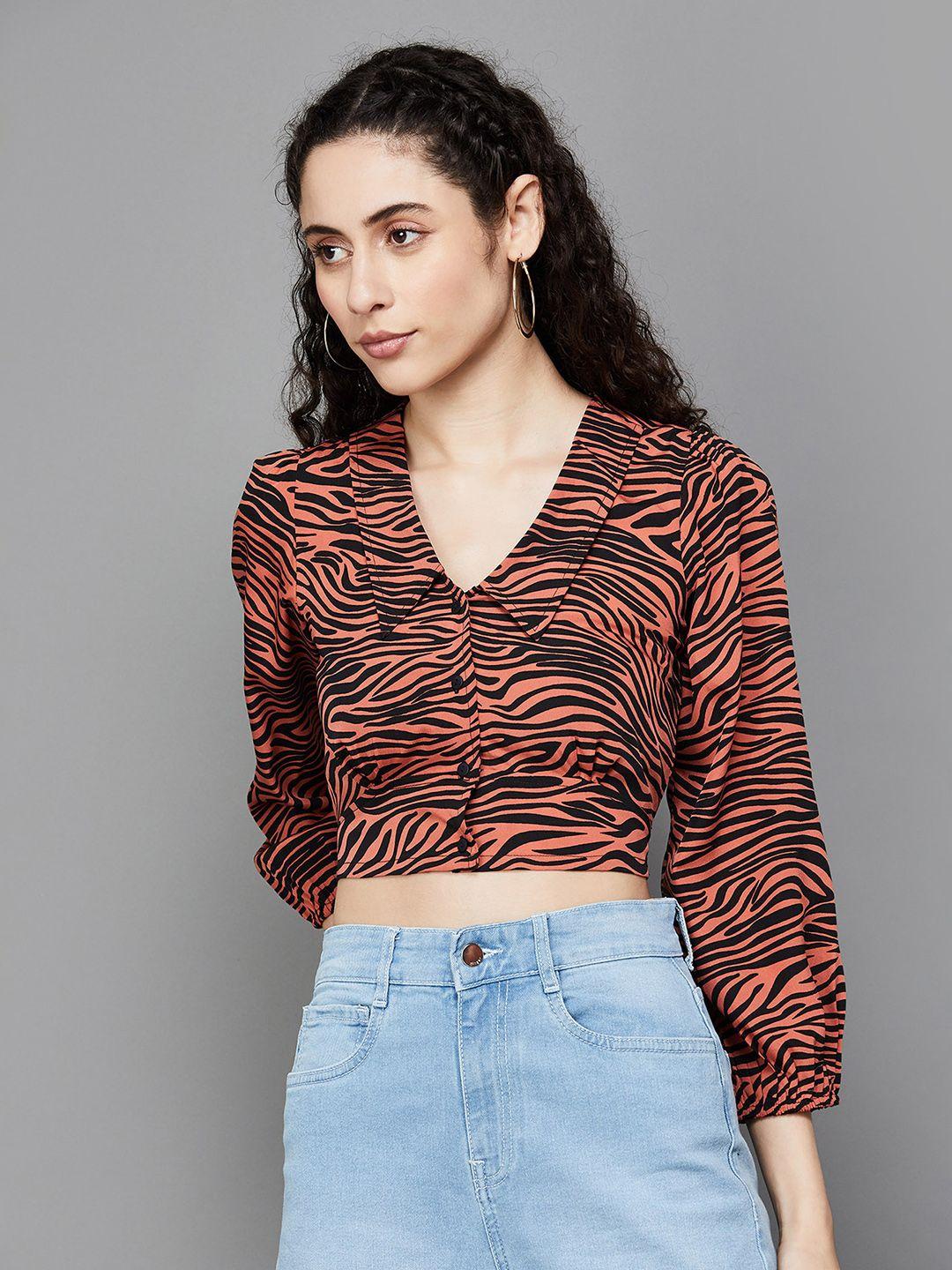 ginger by lifestyle animal printed puff sleeve crop top