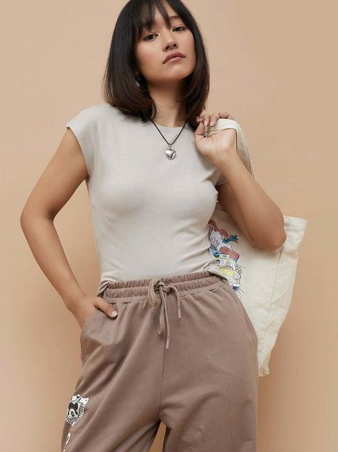 ginger by lifestyle beige cotton plain top