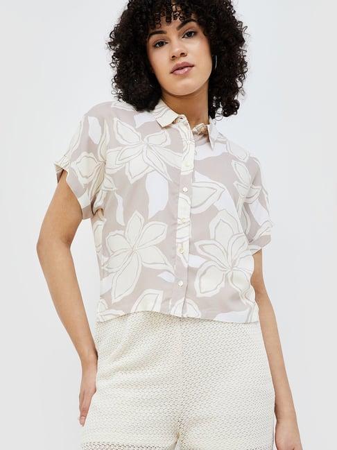 ginger by lifestyle beige floral print shirt