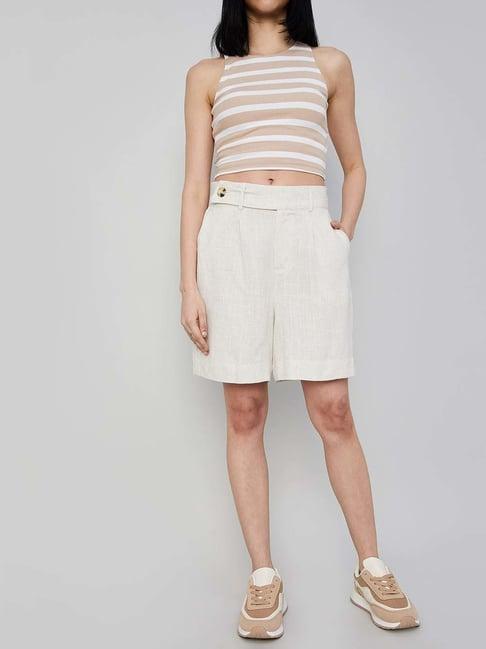 ginger by lifestyle beige mid rise shorts