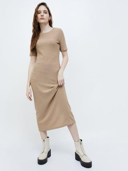 ginger by lifestyle beige regular fit a-line dress