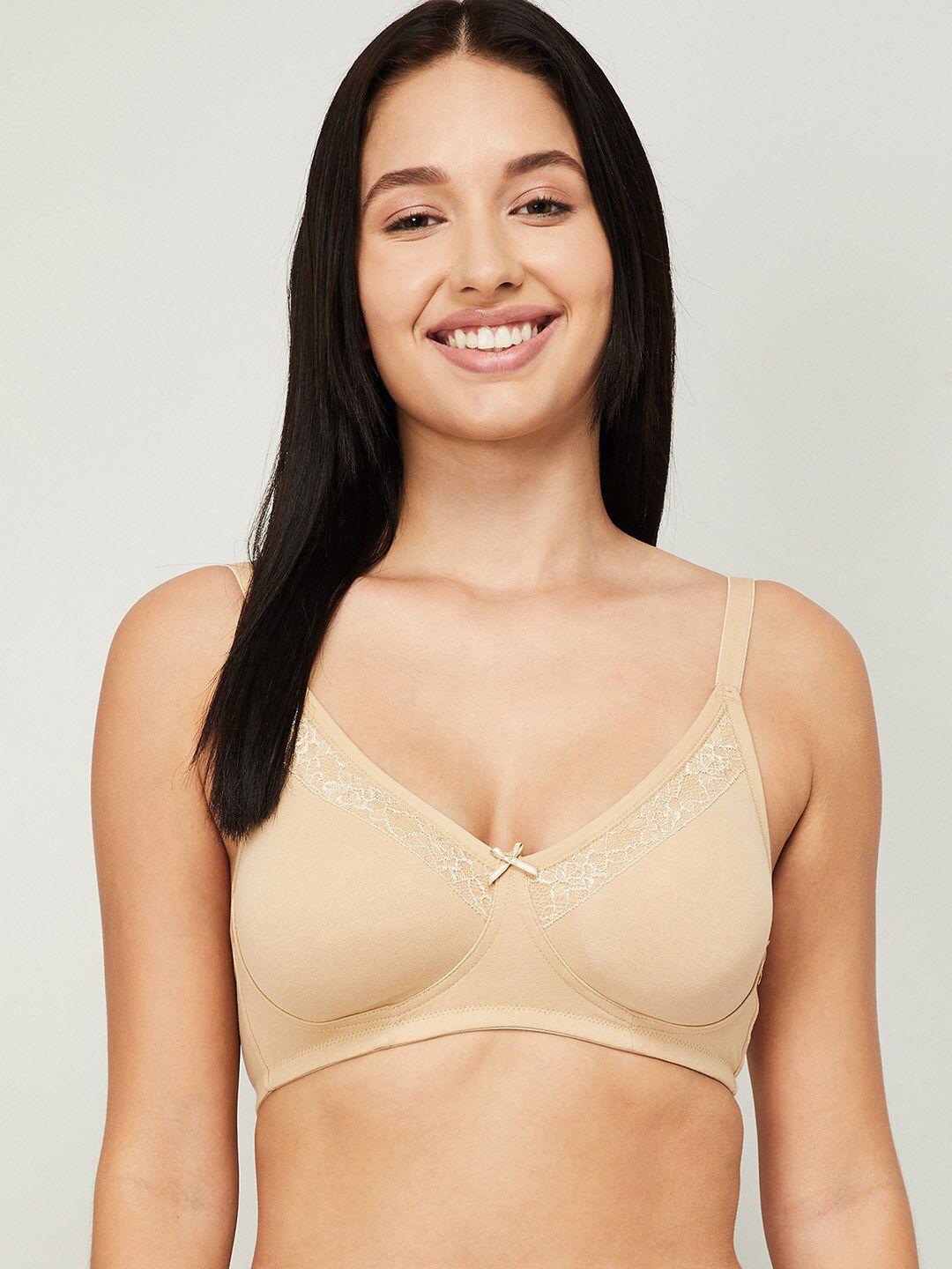 ginger by lifestyle beige solid cotton beginners bra