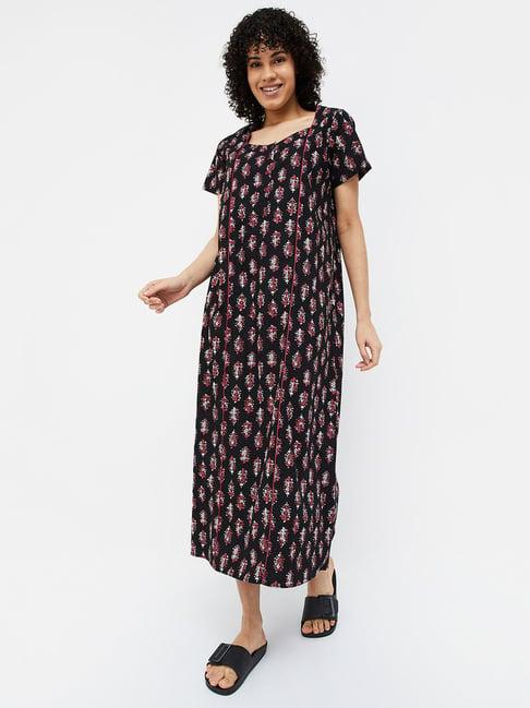 ginger by lifestyle black & red cotton printed night dress