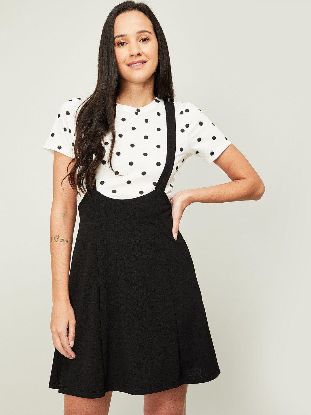 ginger by lifestyle black & white polka dots pinafore dress