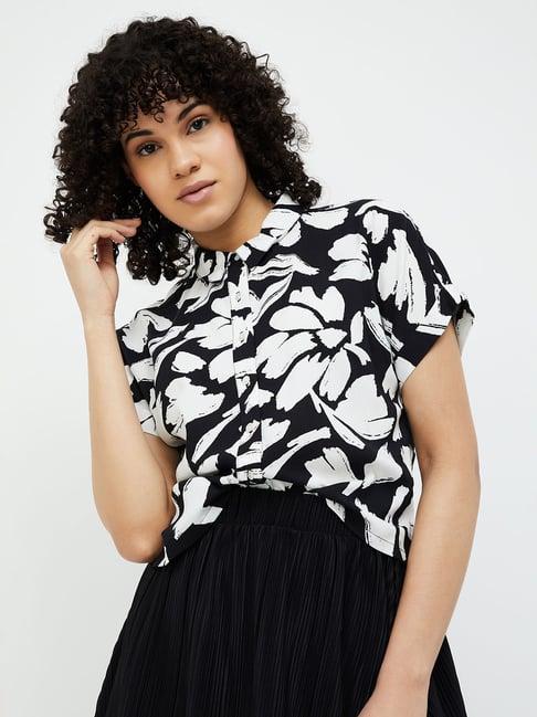 ginger by lifestyle black & white printed shirt