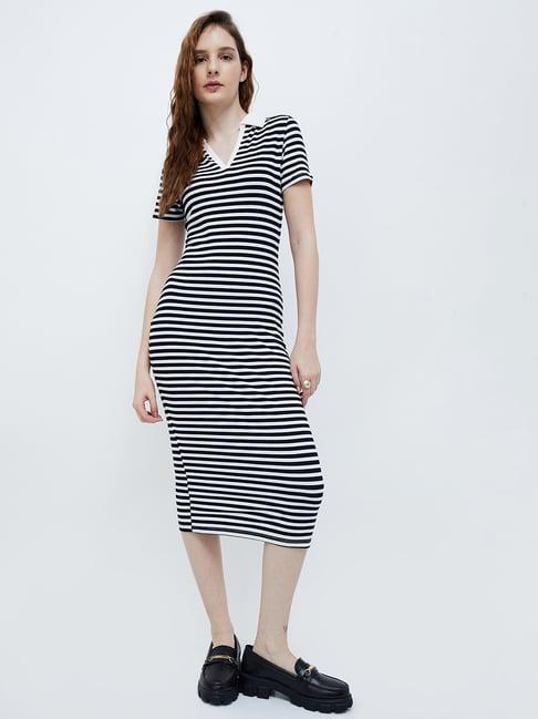 ginger by lifestyle black & white striped bodycon dress