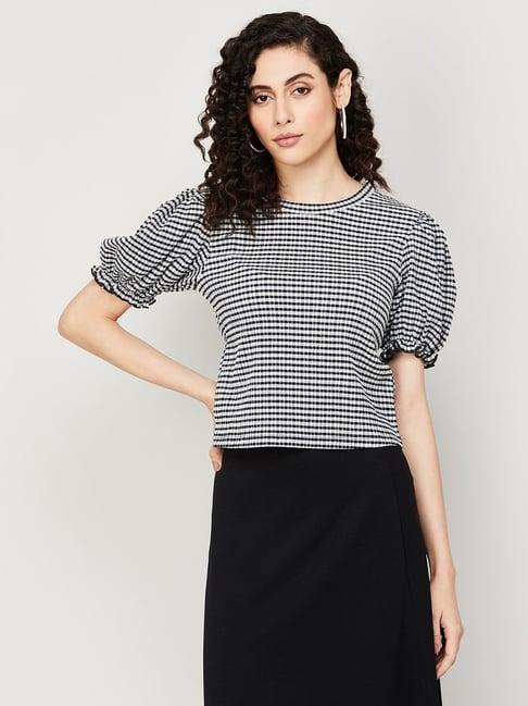 ginger by lifestyle black cotton chequered top