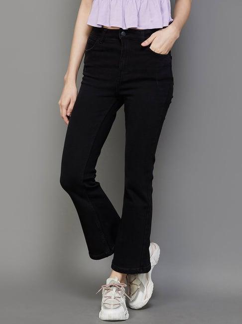 ginger by lifestyle black cotton mid rise jeans