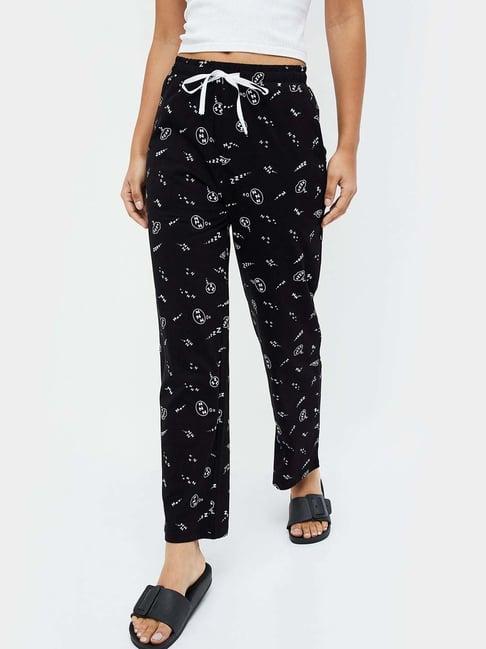 ginger by lifestyle black cotton printed pyjamas