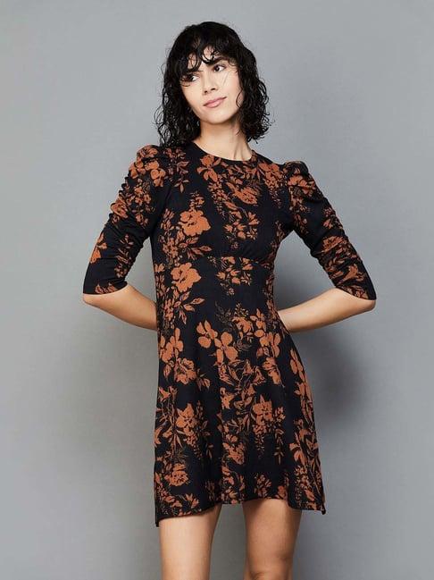 ginger by lifestyle black floral print a-line dress