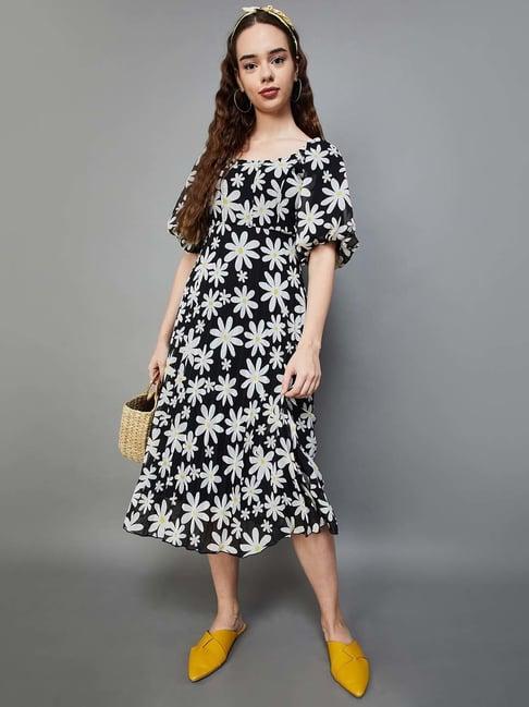 ginger by lifestyle black floral print a-line dress