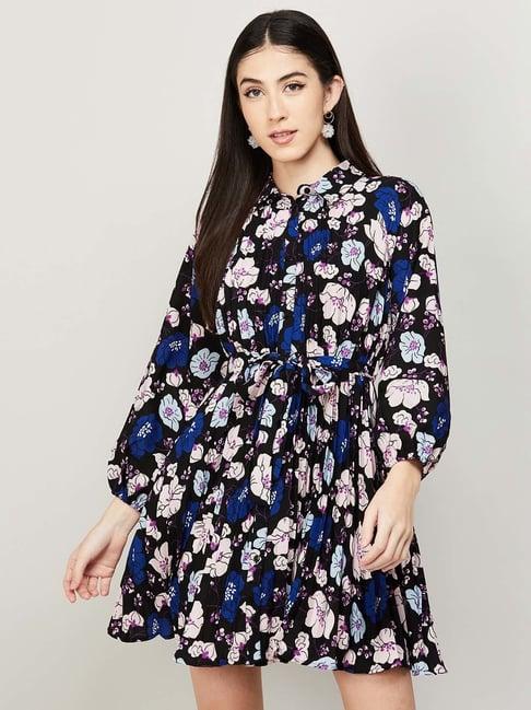 ginger by lifestyle black printed a-line dress