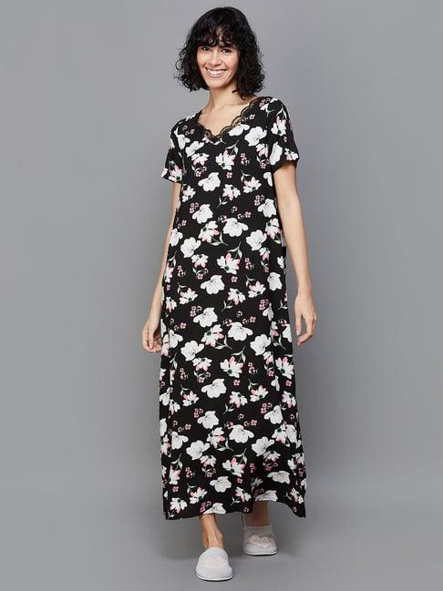 ginger by lifestyle black printed night gown