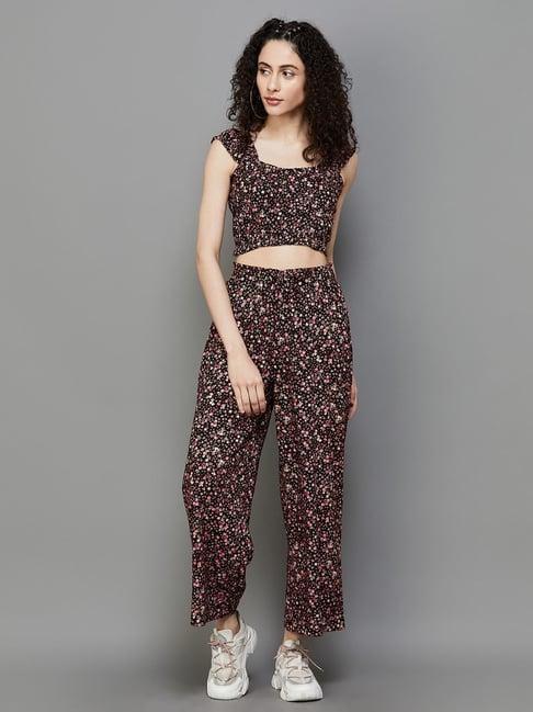 ginger by lifestyle black printed top pant set