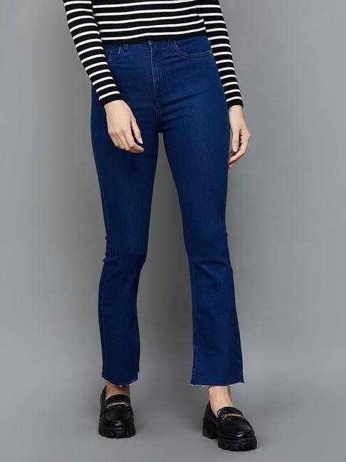 ginger by lifestyle blue cotton mid rise jeans