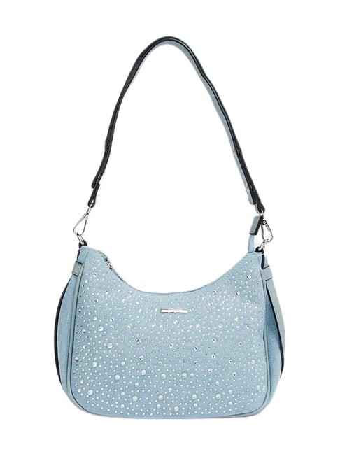 ginger by lifestyle blue embellished hobo bag