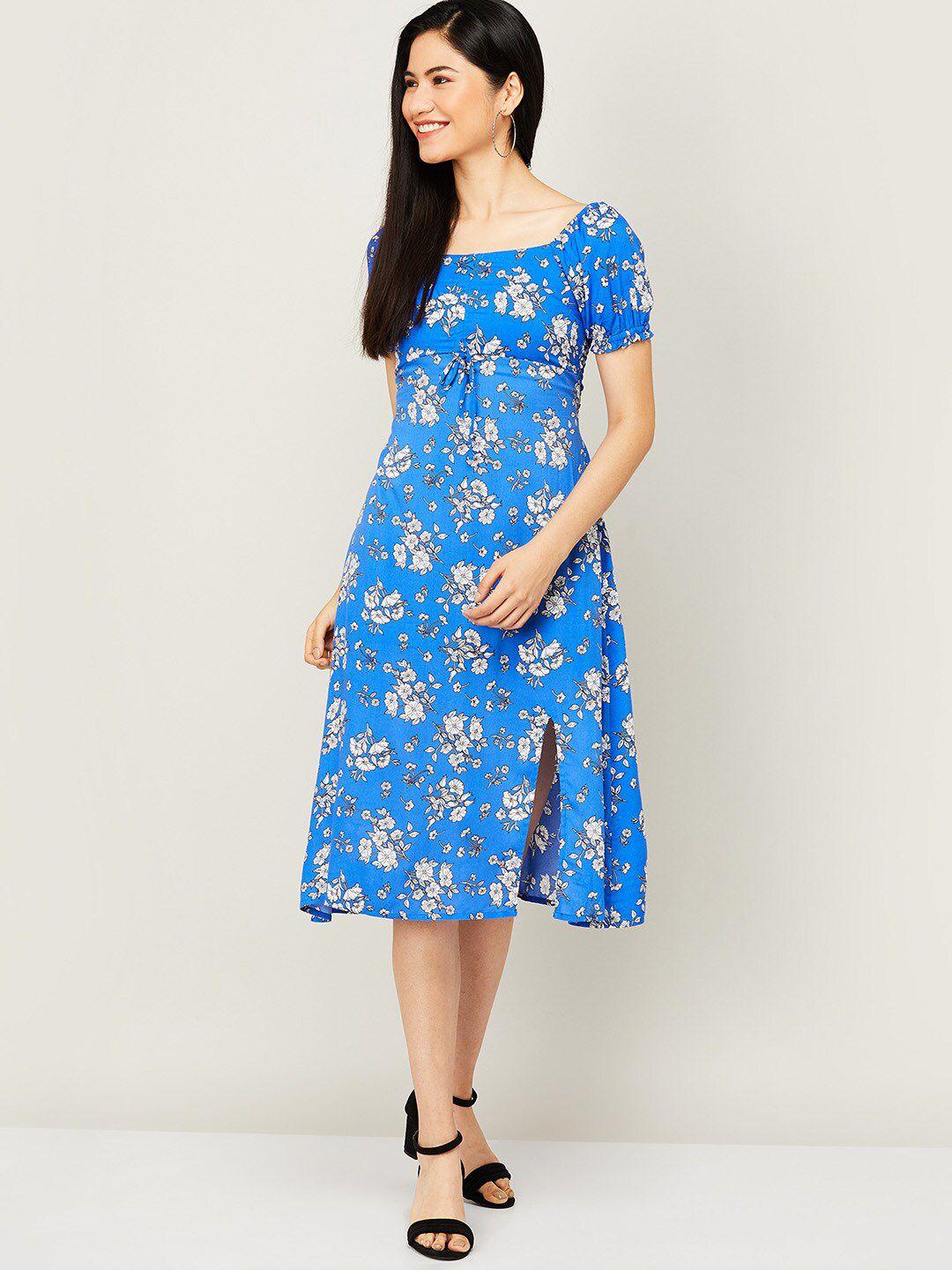 ginger by lifestyle blue floral a-line midi dress