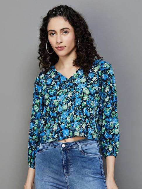 ginger by lifestyle blue floral print crop top