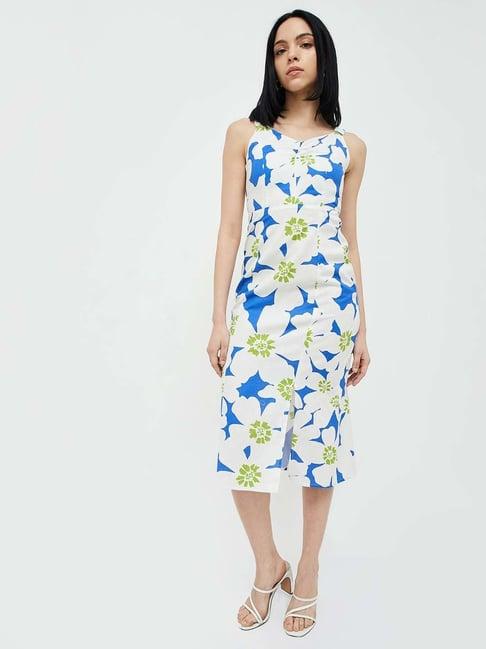 ginger by lifestyle blue linen printed shift dress