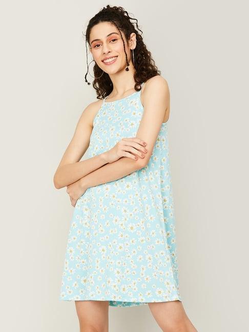 ginger by lifestyle blue printed a-line dress