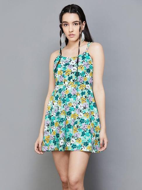 ginger by lifestyle blue printed a-line dress