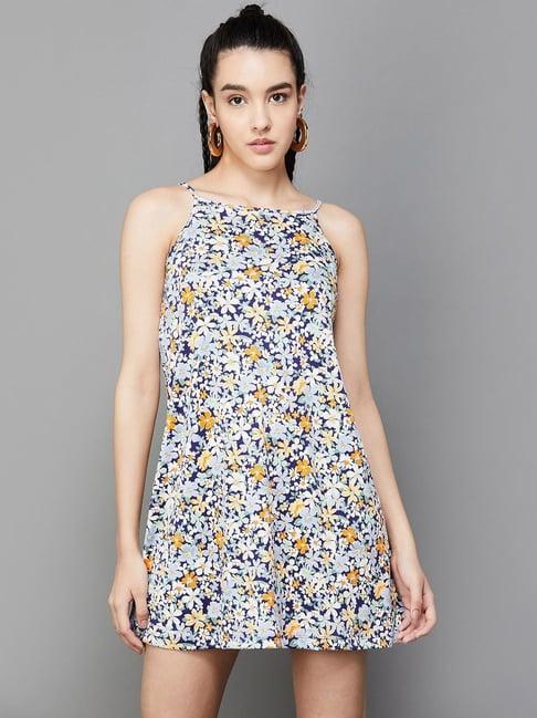 ginger by lifestyle blue printed a-line dress