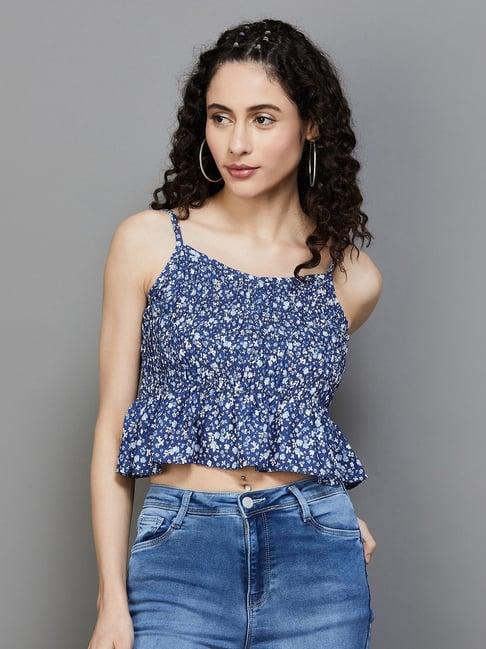 ginger by lifestyle blue printed crop top