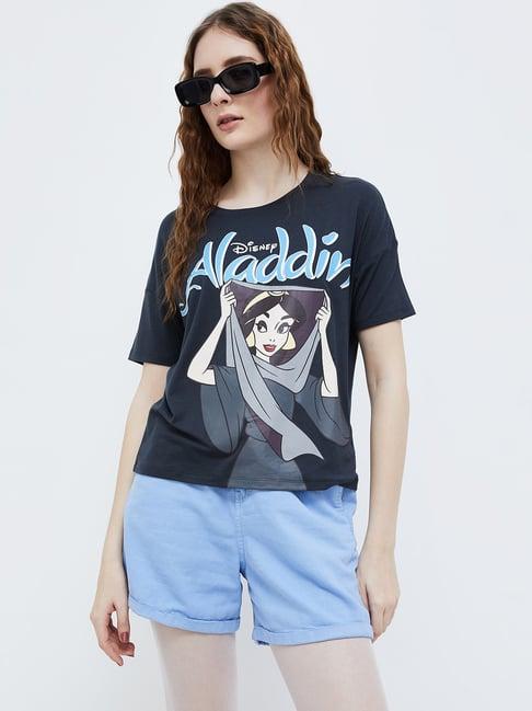 ginger by lifestyle blue printed t-shirt