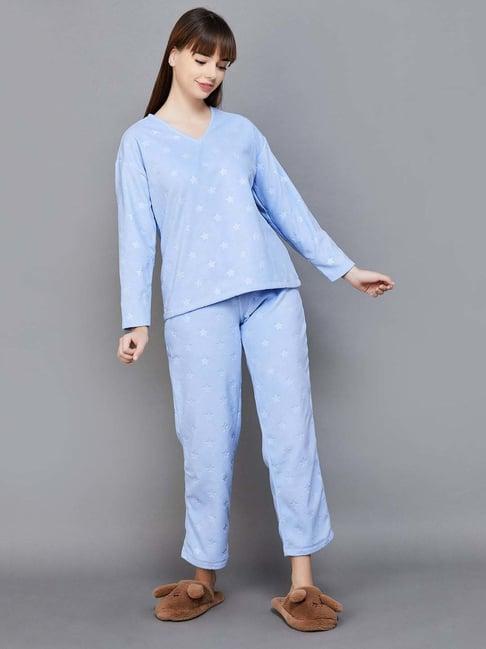 ginger by lifestyle blue printed top pyjama set