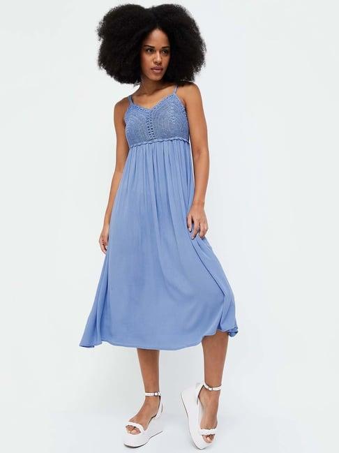 ginger by lifestyle blue self pattern a-line dress