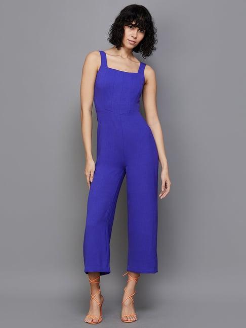 ginger by lifestyle blue sleeveless jumpsuit
