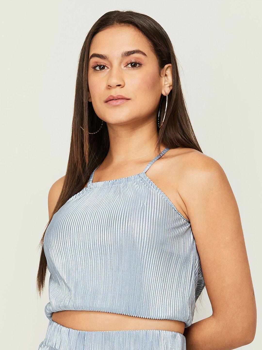 ginger by lifestyle blue striped crop top