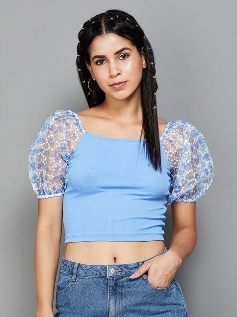 ginger by lifestyle blue striped crop top