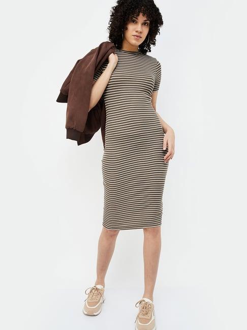 ginger by lifestyle brown & white striped midi dress