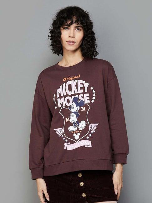 ginger by lifestyle brown cotton printed sweatshirt