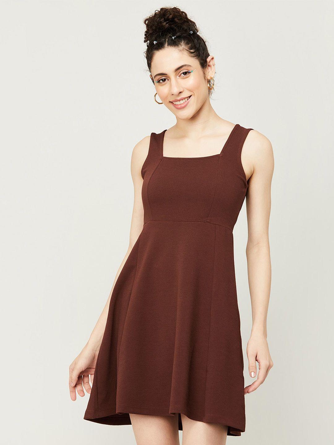 ginger by lifestyle brown fit & flare dress